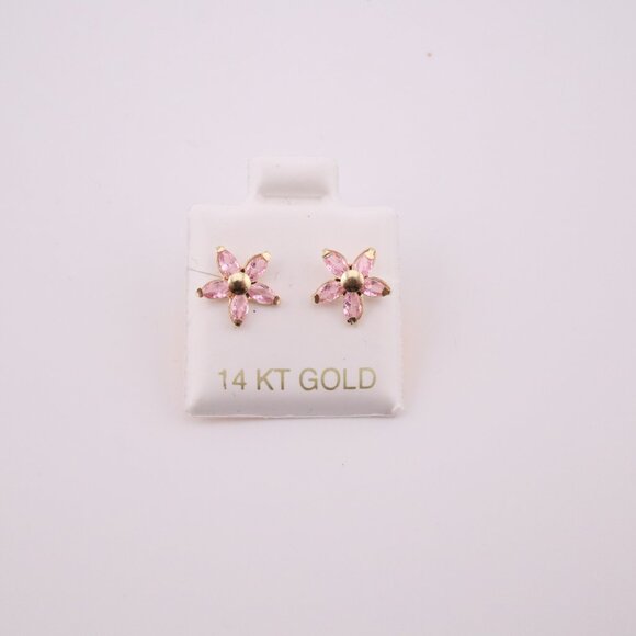 Elegant Women's 14k Gold Pink Flower Stud Earrings Delicate Floral Jewelry ** - Picture 1 of 11